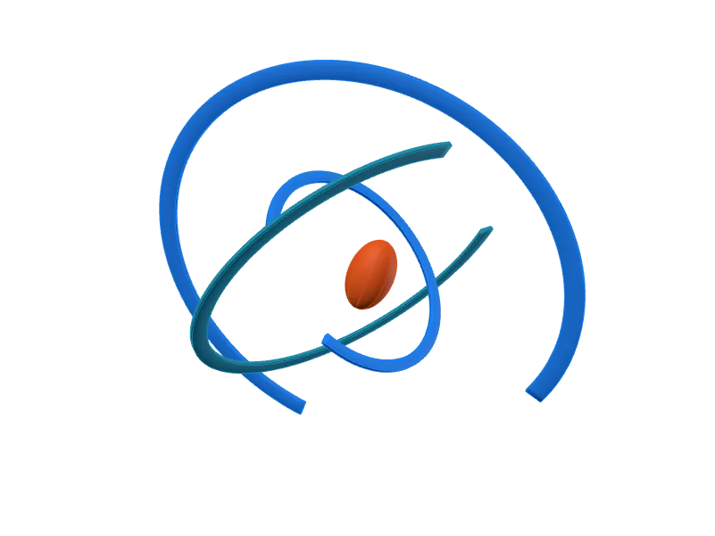 Three open blue orbital bands with a small warm center.